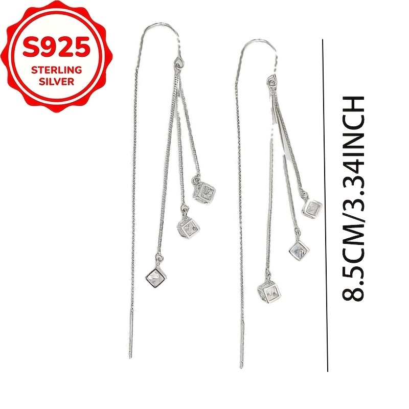 2pcs Women's S925 Pure Silver Square Drop Earrings Set
